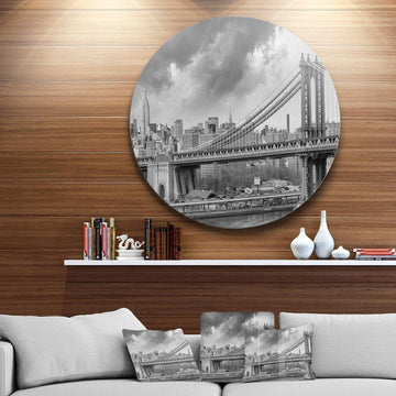 Gray Manhattan Skyline - Cityscape Photography Round Metal Wall Art